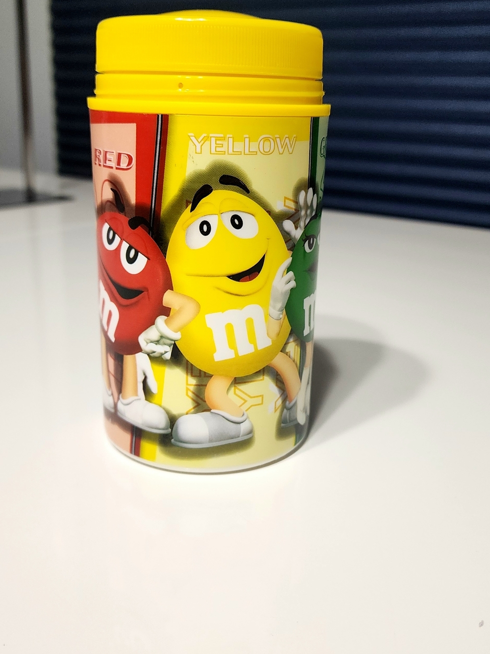 M&M's Character Graphics Storage Container Yellow Lid 2002 Collectible
